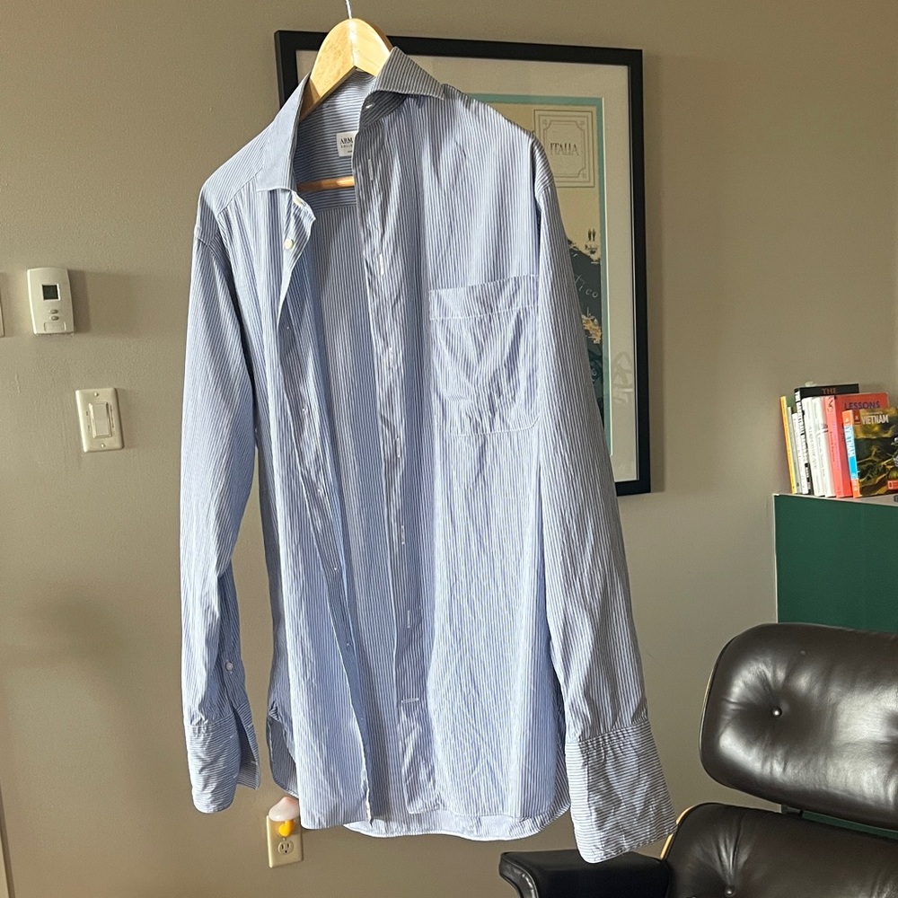 Armani Collezioni Blue Pinstripe Casual Shirt